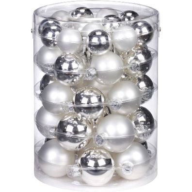 Weihnachtskugeln 44 Stk 4,5,6cm Frosty Silver + Aufhänger