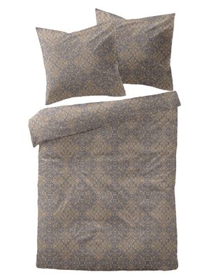 Dormisette Mako Satin Bettwäsche 155x220 Ornamente ocker blaugrau 4440-90