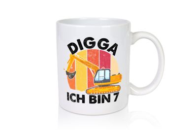 7. Geburtstag | 7 Jahre | Bagger | Digga - Tasse Weiß