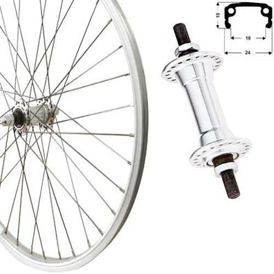 Vorderrad 24", silber Kastentyp, Aluminiumfelge und -nabe