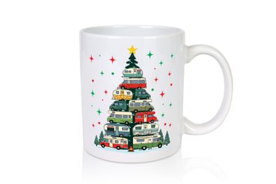 Camper | Camping | Weihnachten | Fahrzeuge | Baumlichter - Tasse Weiß