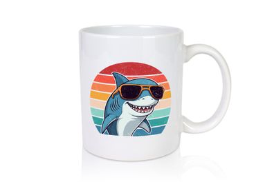 Retro Hai | Hai in Sonnebrille | Sunset - Tasse Weiß