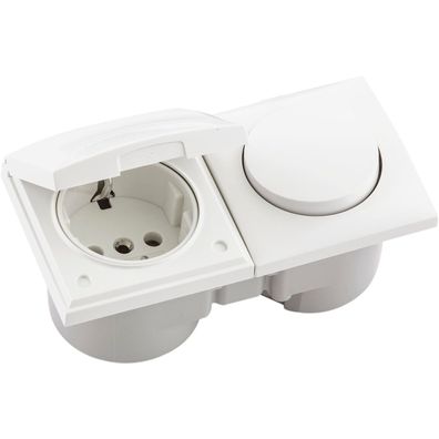 Berker Integro Flow Schalter/Deckel polarweiß glänzend + Steckdose polarweiß