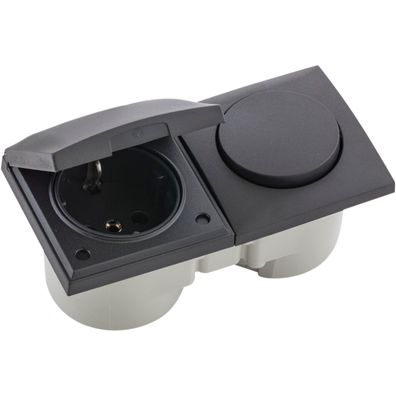 Berker Integro Flow Schalter/Deckel anthrazit + Steckdose anthrazit