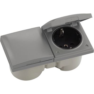 Berker Integro Flow Doppelsteckdose Deckel Edelstahl Effekt Steckdose schwarz