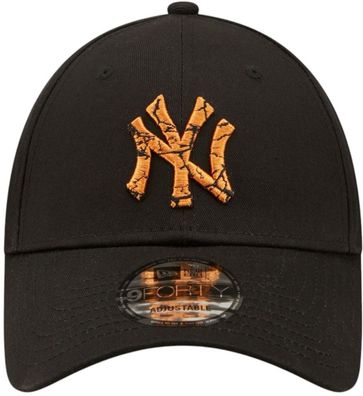 Yankees Cap - New Era 9Forty Baseball Kappe in Schwarz mit schwarz-orangem NY 3D-Logo
