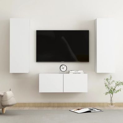 vidaXL 3-tlg. TV-Schrank-Set Weiß Holzwerkstoff