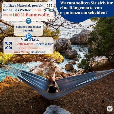 Potenza Hängematte mit Verzinkter Gestell für 2 Personen I Baumwolle 220x160, 220kg