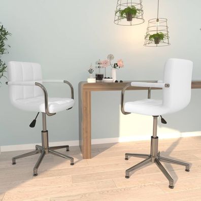 vidaXL Esszimmerstühle 2 Stk. Drehbar Weiß Kunstleder