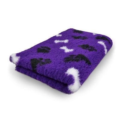 Vet Bed Hundedecke Hundebett Schlafplatz 150x100 cm Knochen+Pfoten lila-schwarz-weiß