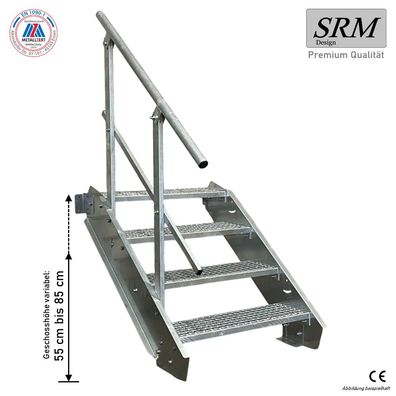 4 Stufen Stahltreppe Breite 60 - 160cm Geschosshöhe 55 - 85cm Geländer einseitig