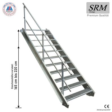 11 Stufen Stahltreppe Breite 60 - 160cm Geschosshöhe 165 - 220cm Geländer einseitig