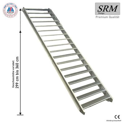 18 Stufen Stahltreppe Breite 60 - 160 cm Geschosshöhe 299 - 360 cm ohne Geländer