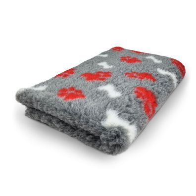 Vet Bed Hundedecke Hundebett Schlafplatz Knochen+Pfoten 75 x 50 cm grau-rot-weiß