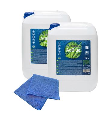 2x AGROLA Harnstofflösung AdBlue® inkl. Füllschlauch 10 L + Microfasertuch blau