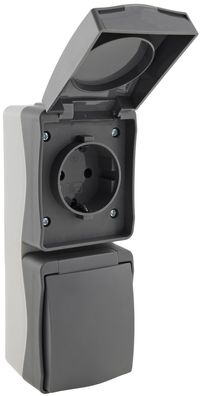 Chilitec NUQUI Feuchtraum Doppel-Steckdose verti. IP54, Aufputz, 250V / 16A