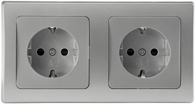 ChiliTec DELPHI Set 2 Steckdosen + 2-fach Rahmen 250V / 16A, Steckanschluss, silber