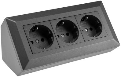 ChiliTec 3-fach Steckdosenblock, anthrazit 250V / 16A, Aufbaumontage