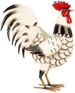 Hahn weiß Metallfigur groß 41cm Tierfigur Bauernhof Haus Hof Garten Dekoration Deko