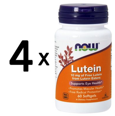 4 x NOW Foods Lutein, 10mg - 60 softgels