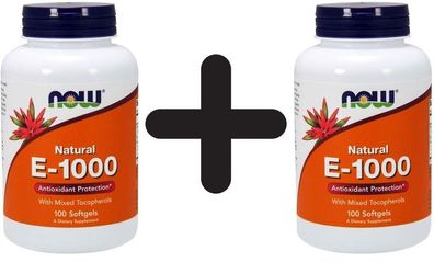 2 x NOW Foods Vitamin E-1000, Natural (Mixed Tocopherols) - 100 softgels