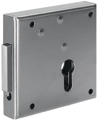 Gittertor-Riegelschloss 100 DIN re. PZ aufliegend 65mm AMF
