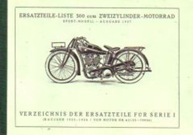 Eratzteile-Liste NSU 500 ccm Zweizylinder Motorrad, Sport Modell