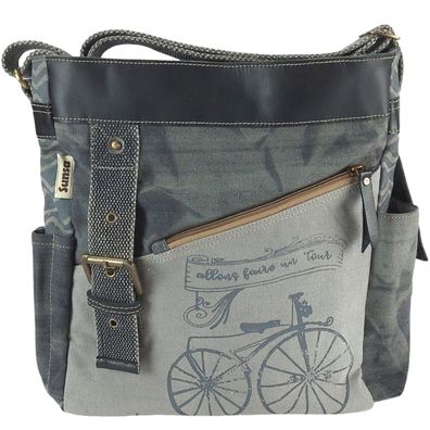 Sunsa schwarze Umhängetasche Crossover Tasche Große Schultertasche mit Fahrrad Design