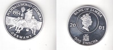 500 Kwacha Silber Münze Sambia Fussball Weltmeister Deutschland 1954 (113405)