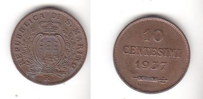 10 Centesimi Kupfer Münze Republik San Marino 1937 R (113711)