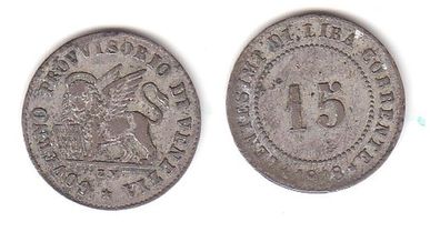 15 Soldi Silber Münze Italien Regno Venedig Löwe von San Marco 1848 (113752)