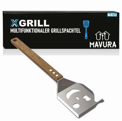 XGRILL 5 in 1 Grillspachtel für Barbecue Multifunktion Grillbesteck mit Holzgriff