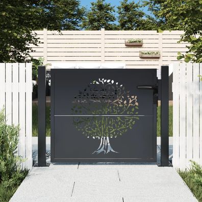 vidaXL Gartentor Anthrazit 105x80 cm Stahl Baum-Design