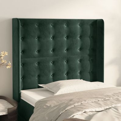 vidaXL Kopfteil mit Ohren Dunkelgrün 93x16x118/128 cm Samt