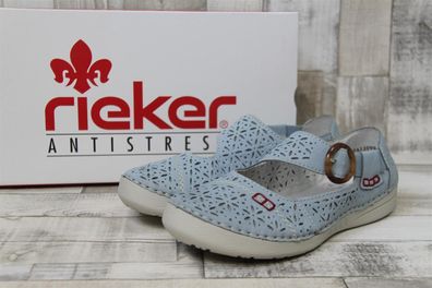 Rieker Damen Ballerina hellblau mit großer Schnalle