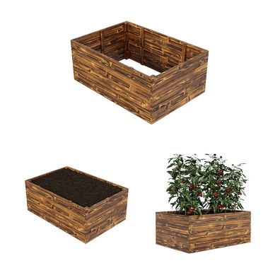 QLS Hochbeet 120x80x48 cm aus Holz Geflammt Stapelbar Gemüse Kräutern 11172