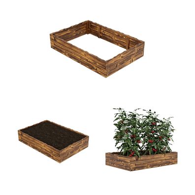 QLS Hochbeet 120x80x24 cm aus Holz Geflammt Bepflanzen Gemüse Kräutern Deko 11173