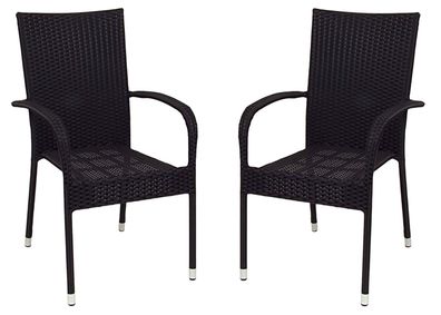 2x Wicker Stapelstuhl schwarz Gartenstuhl Terrassenstuhl Gartensessel stapelbar