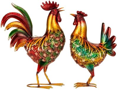 Hahn und Henne Set Metallfiguren 43cm/48cm Bauernhof Haus Hof Garten Dekoration