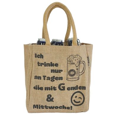 Domelo Flaschen Tasche Flaschenträger 6 Fächer Jute Bierflaschenträge Einkaufskorb