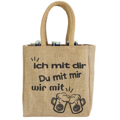 Domelo Flaschen Tasche Flaschenträger 6 Fächer Jute Bierflaschenträge Einkaufskorb