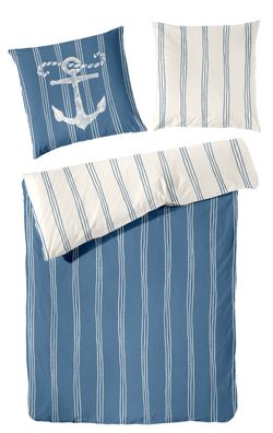 Hahn Renforce Bettwäsche 155x220 Anker Streifen Maritim blau weiß Wende 123100-30