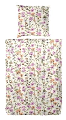 Primera Soft-Seersucker Bettwäsche 155x220 Blumen natur rosa grün 213068-24