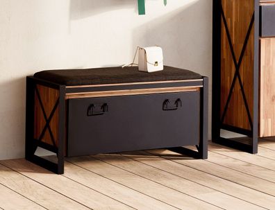 Garderobenbank 104x50cm 'Montreux' Akazie & Metall schwarz