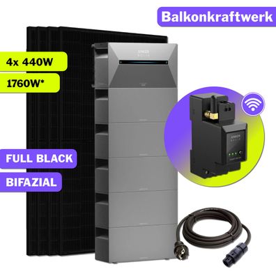1760W Balkonkraftwerk Bifazial mit Anker Speicher inkl. 5x BP1600 PV Komplettset