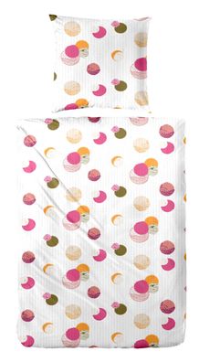 Primera Soft-Seersucker Bettwäsche 155x220 Punkte Kreise pink weiß 213067-41