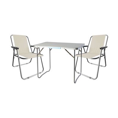 3tlg Campingmöbel Set Outdoormöbel Alu Tragegriff Camping L70xB50xH59cm Beige