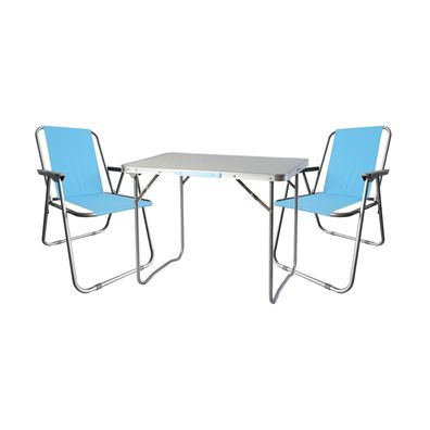 3tlg Campingmöbel Set Outdoormöbel Alu Tragegriff Camping L70xB50xH59cm Hellblau