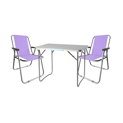 3tlg Campingmöbel Set Outdoormöbel Alu Tragegriff Camping L70xB50xH59cm Lila