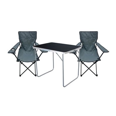 XL 3-tlg Camping Set Campingtisch Schwarz + 2 x Campingstuhl Klappstuhl Grau